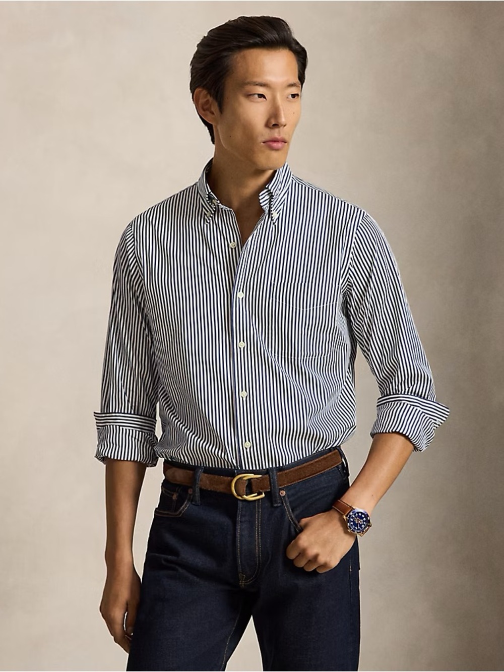 Polo Ralph Lauren Classic Fit Striped Poplin Shirt
Color: New Classic Navy